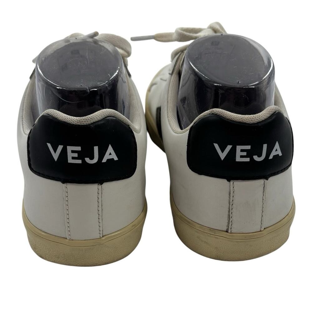 VEJA White Leather Low Top Retro Black Logo Sneakers - Picture 11 of 13
